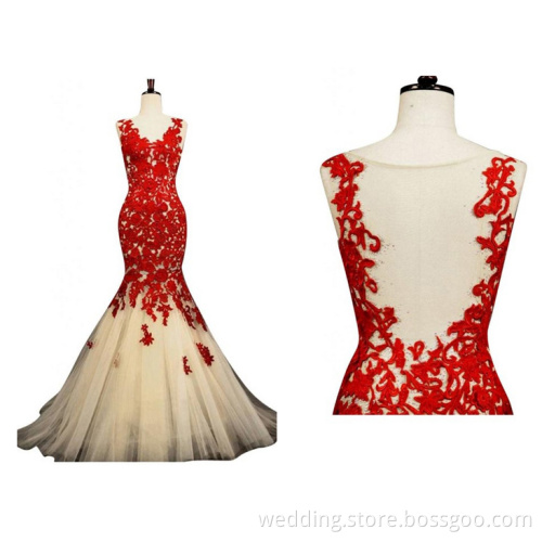 Red Lace Bridal Gown 2015 Mermaid Wedding Dress